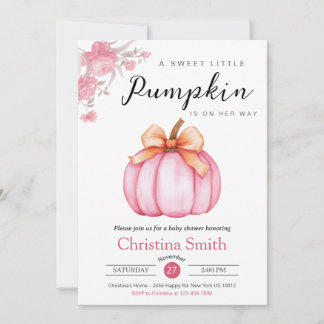 Cute Little Pumpkin Pink Floral Baby Girl Shower Invitation