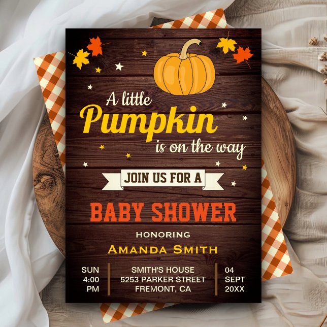 Cute Little Pumpkin Rustic Baby Shower Invitation (Creator Uploaded)