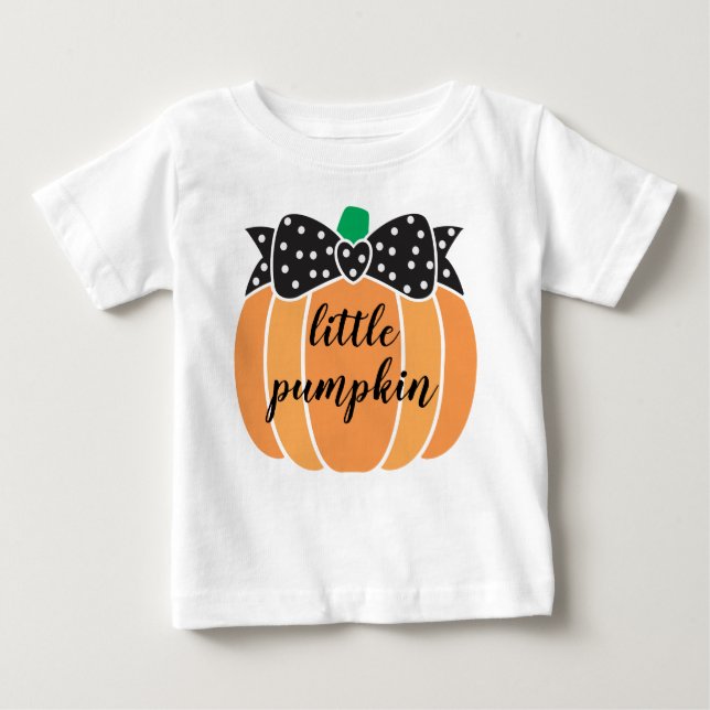 Cute Little Pumpkin with Bow Halloween Birthday Baby T-Shirt (Front)