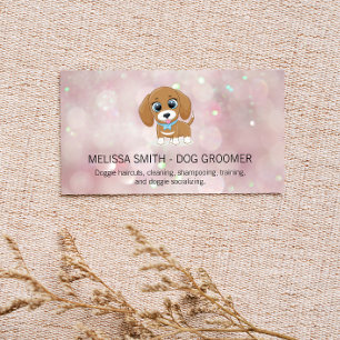 Cute Little Puppy Pink Bokeh Business Card