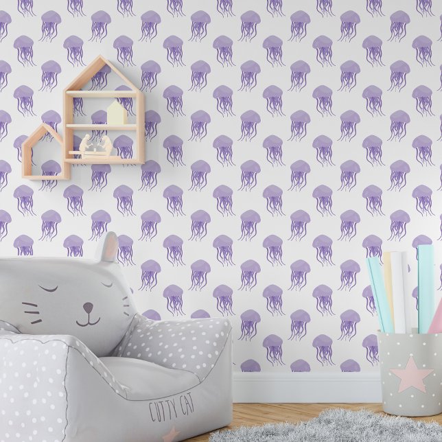 Cute Little Purple jellyfish Nursery Wallpaper (Purple Jellyfish Nursery Wallpaper)