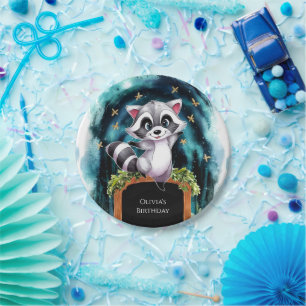 Cute Little Racoon Birthday Paper Plate