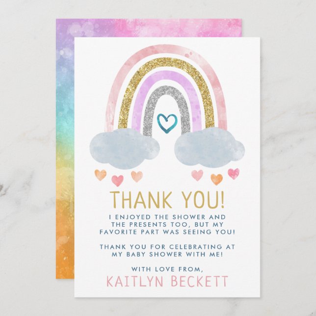 Cute Little Rainbow Baby Shower Thank You Card (Front/Back)