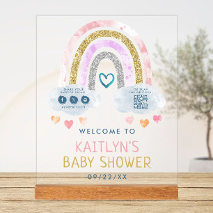 Cute Little Rainbow Baby Shower Welcome Acrylic Sign