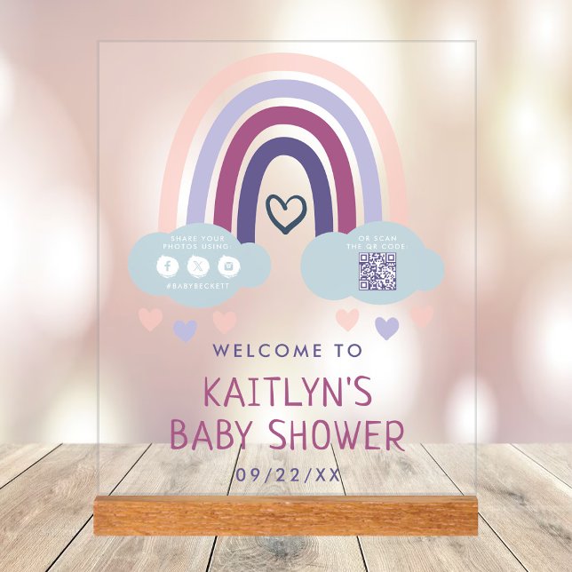 Cute Little Rainbow Baby Shower Welcome Acrylic Sign (Creator Uploaded)