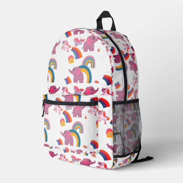 Cute Little Rainbow ,Elephant and Unicorn Backpack (Back Corner Right)