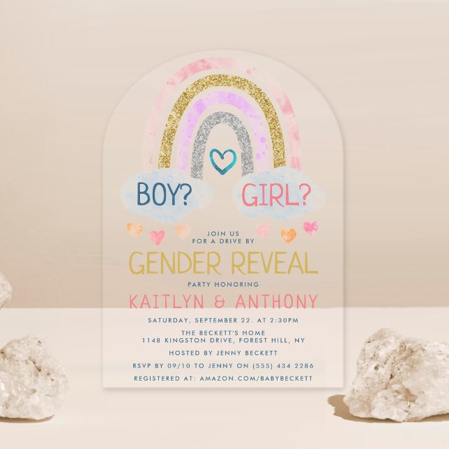 Cute Little Rainbow Gender Reveal Party Acrylic Invitations (Creator Uploaded)