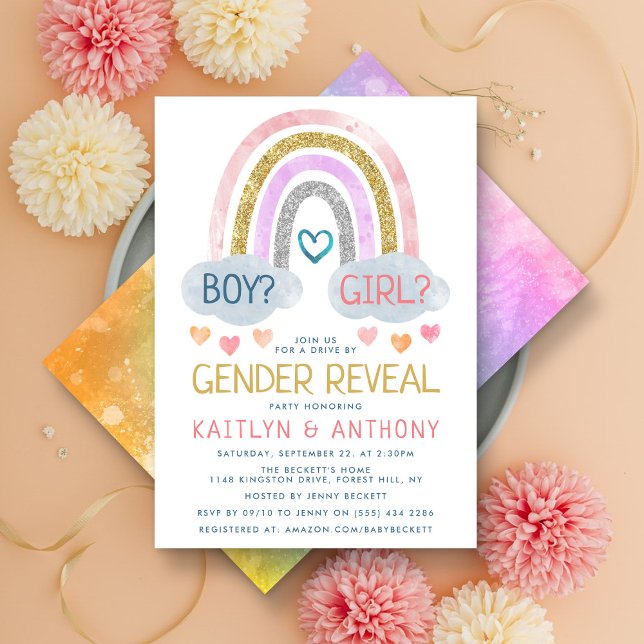 Cute Little Rainbow Gender Reveal Party Invitation (Creator Uploaded)