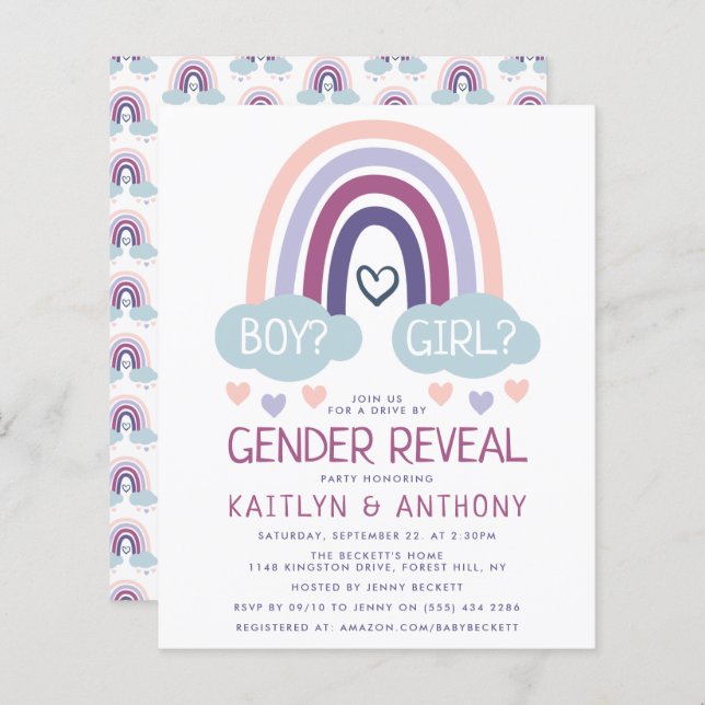 Cute Little Rainbow Gender Reveal Party Invitation (Front/Back)