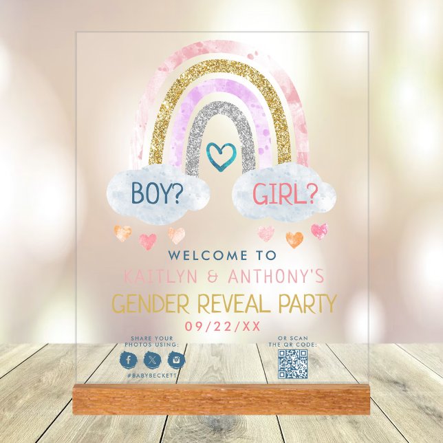Cute Little Rainbow Gender Reveal Party Welcome Acrylic Sign (Creator Uploaded)