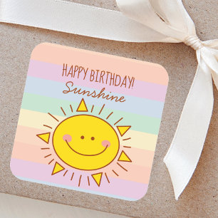 Cute Little Rainbow Sunshine Kids Happy Birthday Square Sticker