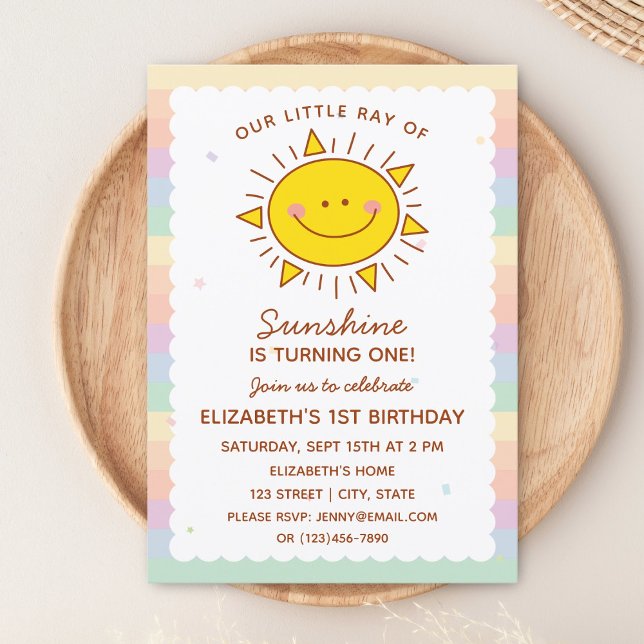 Cute Little Ray of Sunshine Baby First Birthday Invitation (Creator Uploaded)
