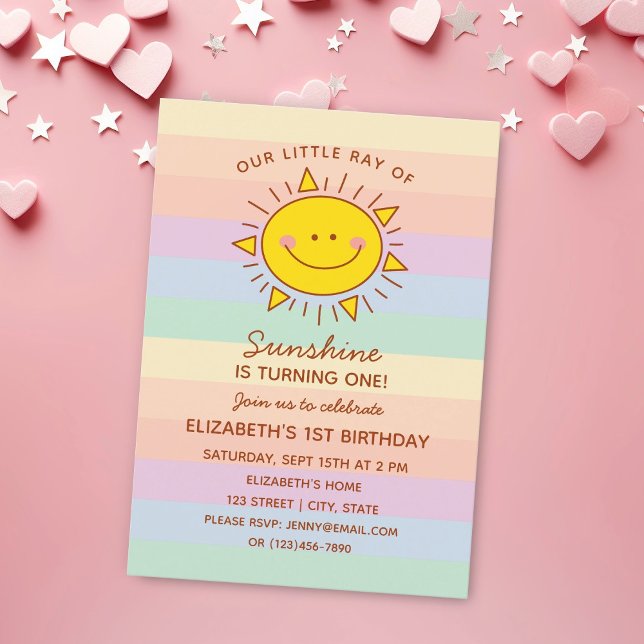 Cute Little Ray of Sunshine Baby First Birthday Invitation (Creator Uploaded)