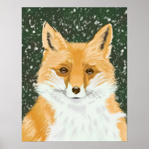 Cute Little Red Fox - in the snow. Poster
