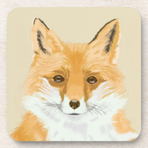 Cute Little Red Fox - transparent on beige. Coaster