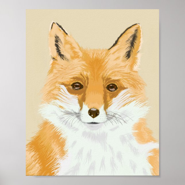 Cute Little Red Fox - transparent on beige. Poster (Front)