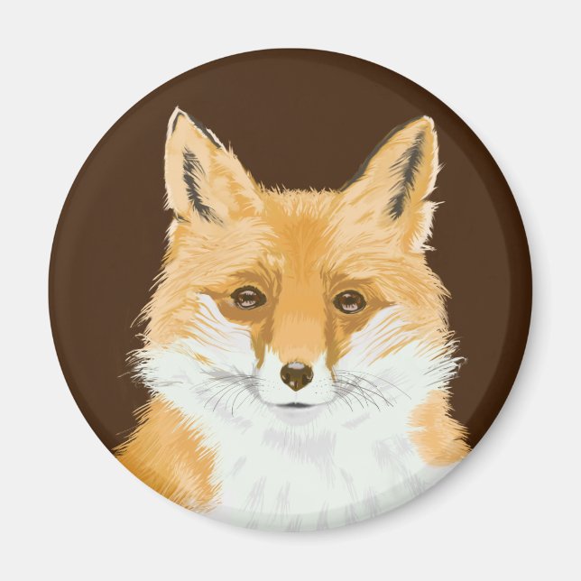 Cute Little Red Fox - transparent on brown. Magnet (Front)