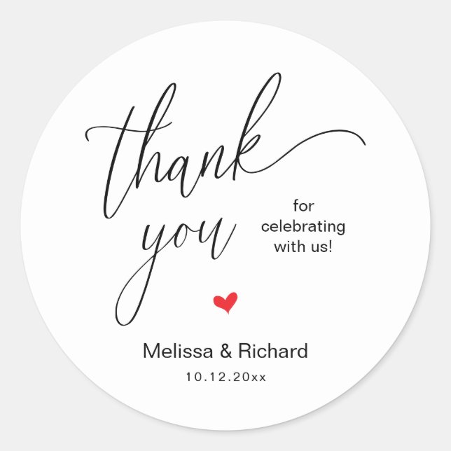 Cute Little Red Heart Sweet Wedding Thank You Gift Classic Round Sticker (Front)