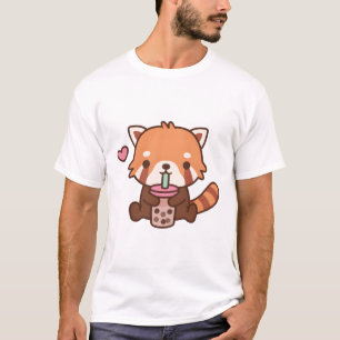 Cute Little Red Panda Loves Bubble Tea T-Shirt