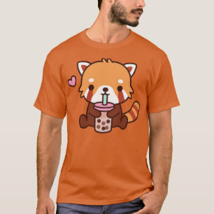 Cute Little Red Panda Loves Bubble Tea T-Shirt