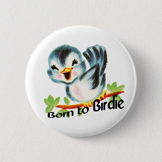 Cute Little Retro Bird Born to Birdie Golfers Gift 6 Cm Round Badge (Front)