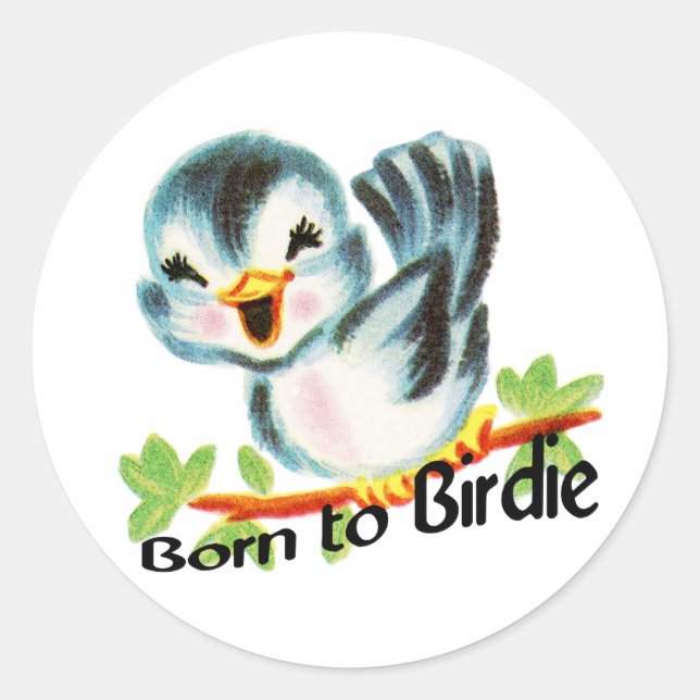 Cute Little Retro Bird Born to Birdie Golfers Gift Classic Round Sticker (Front)