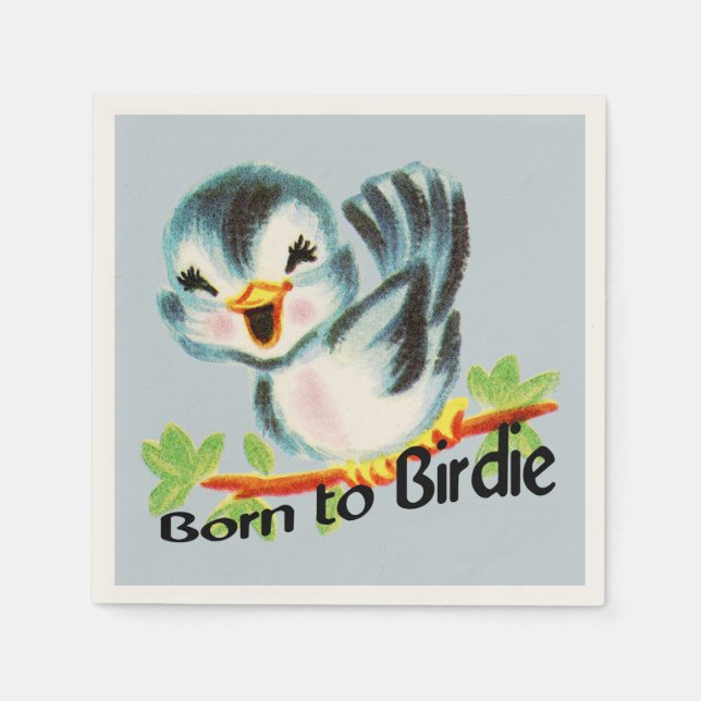 Cute Little Retro Bird Born to Birdie Golfers Gift Napkin (Front)