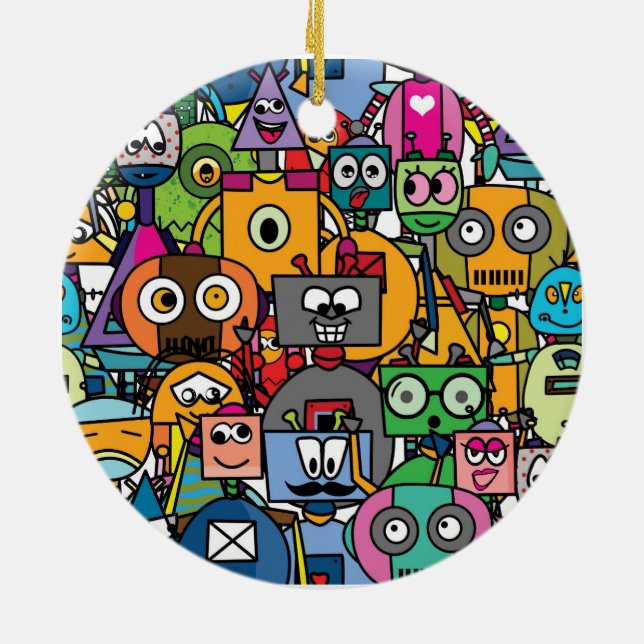 Cute little robots pattern ceramic tree decoration (Back)