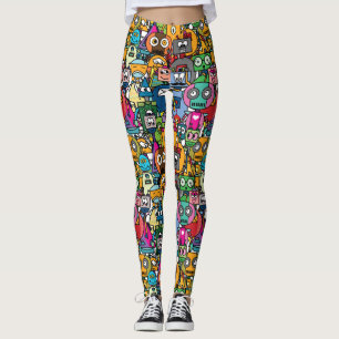 Cute little robots pattern leggings