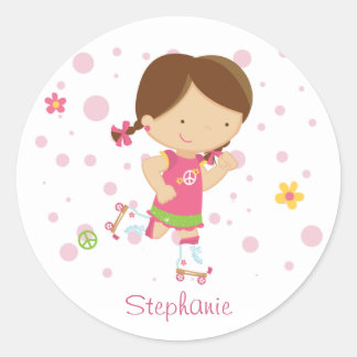 Cute little rollerskater girl personalised sticker
