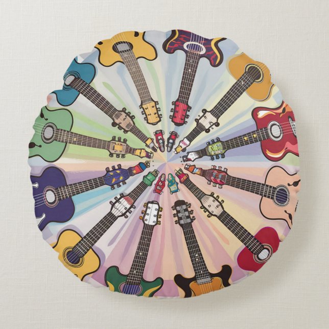 Cute Little Round Circle of Guitars Cushion (Front)