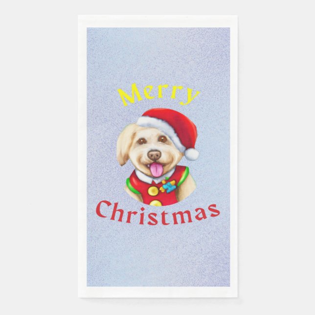Cute Little Santa Pup Happy Christmas Napkin (Front)
