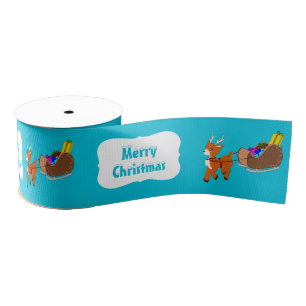 Cute Little Scrucffy Reindeer Christmas Ribbon Grosgrain Ribbon