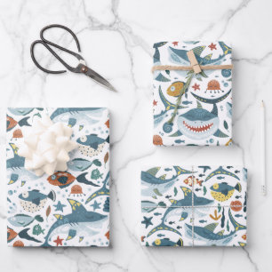 Cute Little Shark Under The Sea Animal Wrapping Paper Sheet
