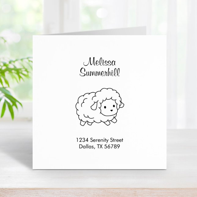 Cute Little Sheep Ewe Colour Me Address Rubber Stamp (Creator Uploaded)
