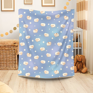 Cute Little Sheep Pattern on Blue Fleece Blanket