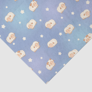 Cute Little Sheep Pattern on Blue Tissue Paper