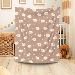 Cute Little Sheep Pattern on Brown Fleece Blanket