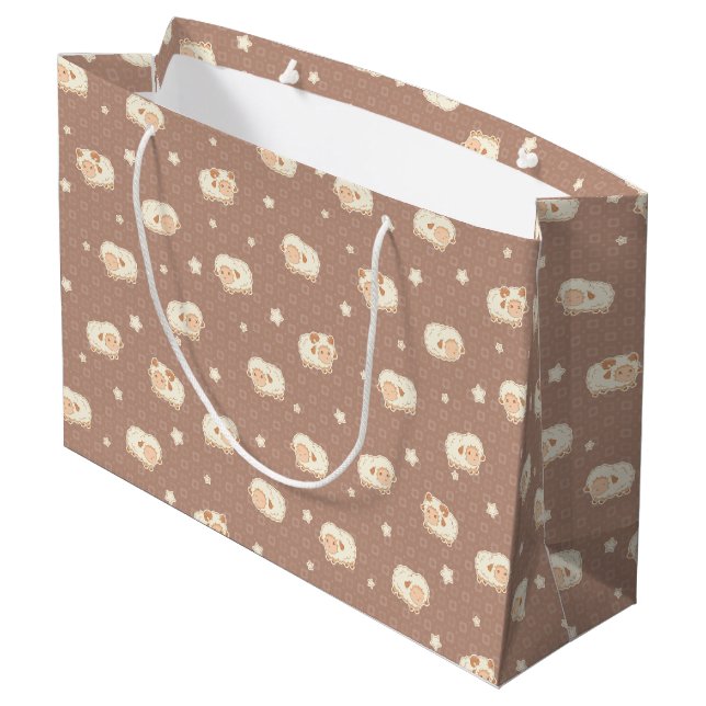 Cute Little Sheep Pattern on Brown Large Gift Bag (Back Angled)