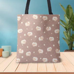 Cute Little Sheep Pattern on Brown Tote Bag