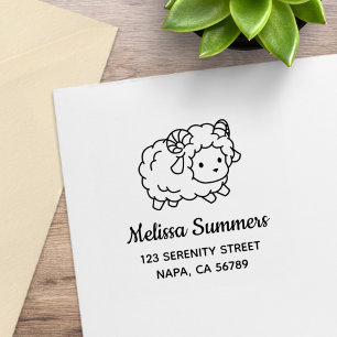 Cute Little Sheep Ram Address Rubber Stamp