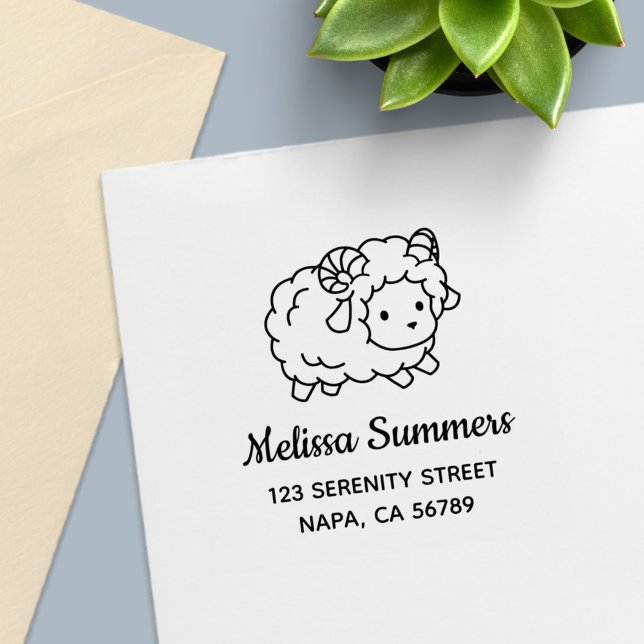 Cute Little Sheep Ram Address Self-inking Stamp (Creator Uploaded)