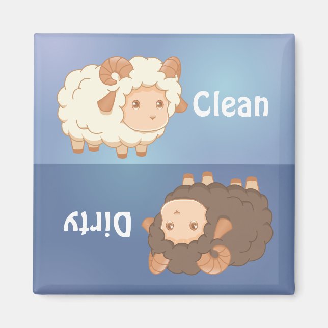 Cute Little Sheep Ram Clean Dirty Dishwasher Magnet (Front)