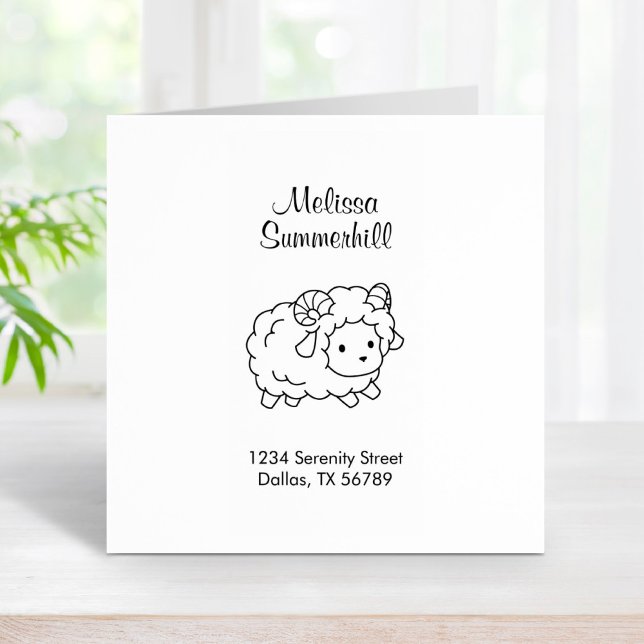 Cute Little Sheep Ram Colour Me Address Rubber Stamp (Creator Uploaded)