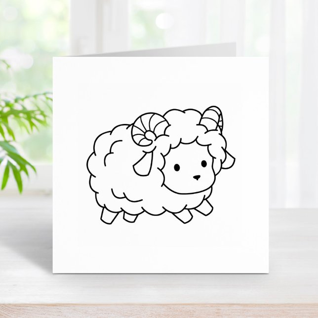 Cute Little Sheep Ram Colour Me Rubber Stamp (Creator Uploaded)