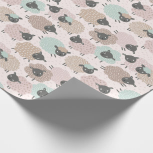 Cute Little Sheep sand beige mint on cream Wrapping Paper