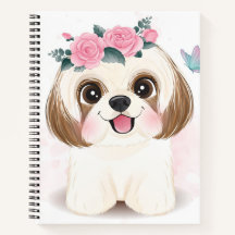 Cute little shih tzu with floral illustration