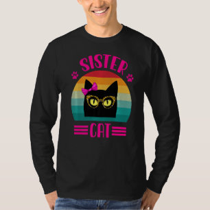 Cute Little Sister Cat With Leopard Glasses Retro T-Shirt