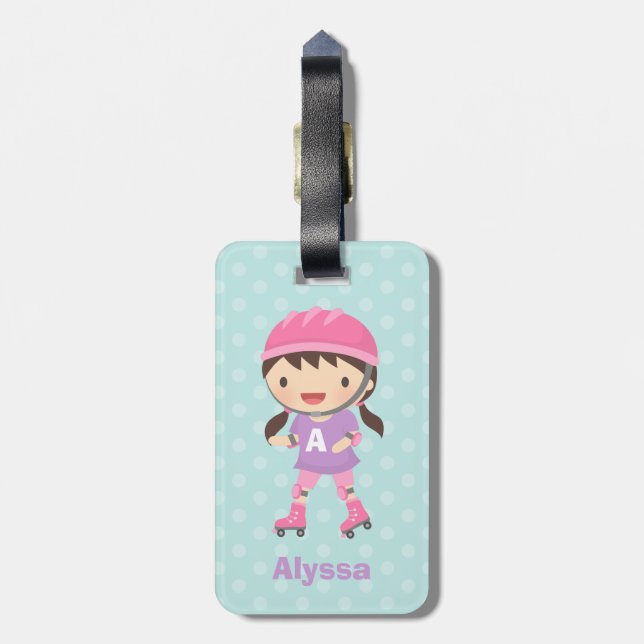 Cute Little Skater Girl Personalised Luggage Tag (Back Vertical)