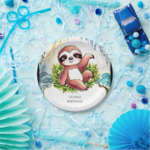 Cute Little Sloth Birthday Paper Plate